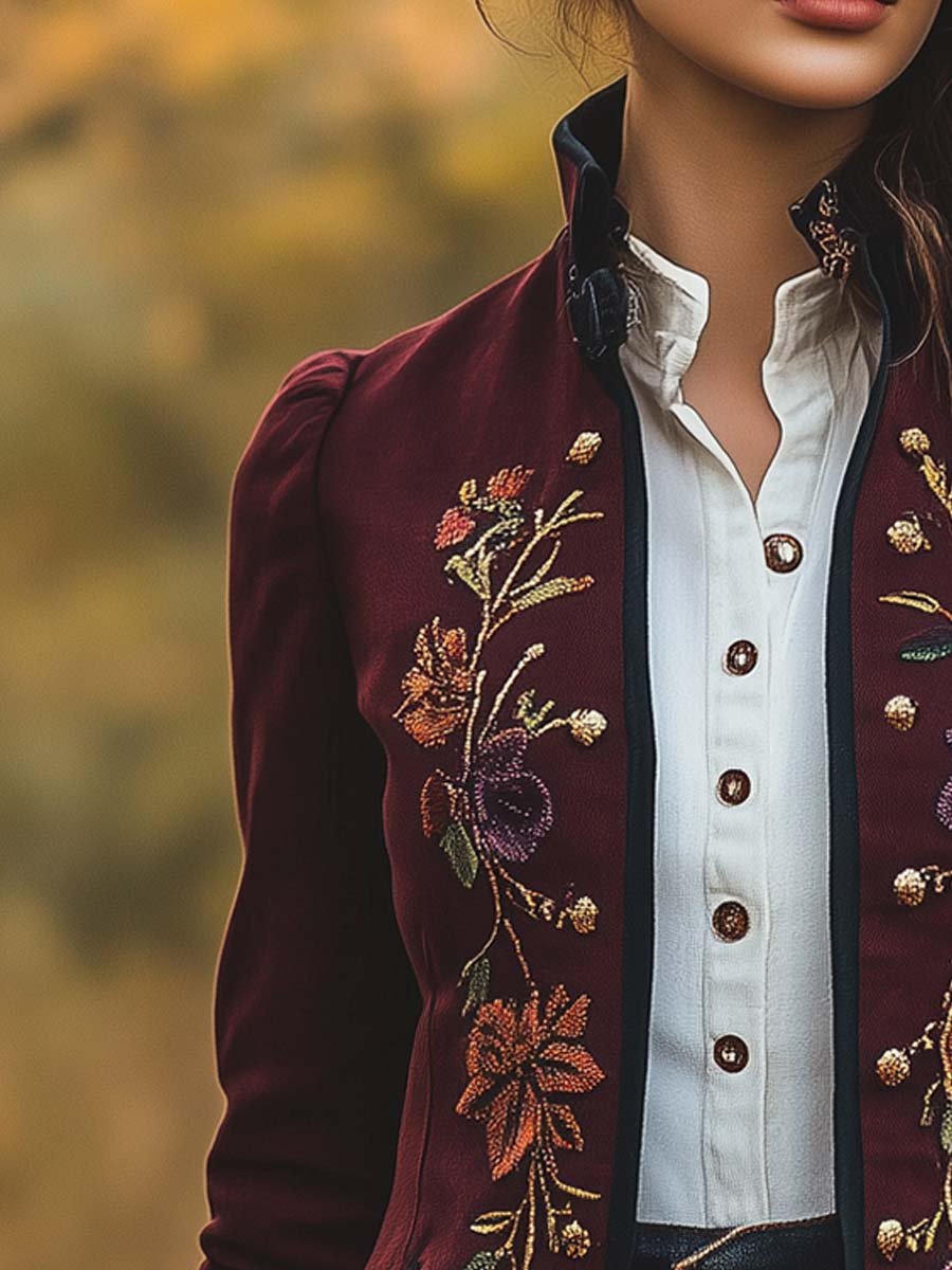 Women's Vintage Stand Collar Embroidered Jacket