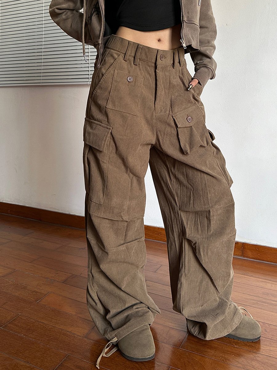 American Retro Corduroy Multi-pocket Overalls