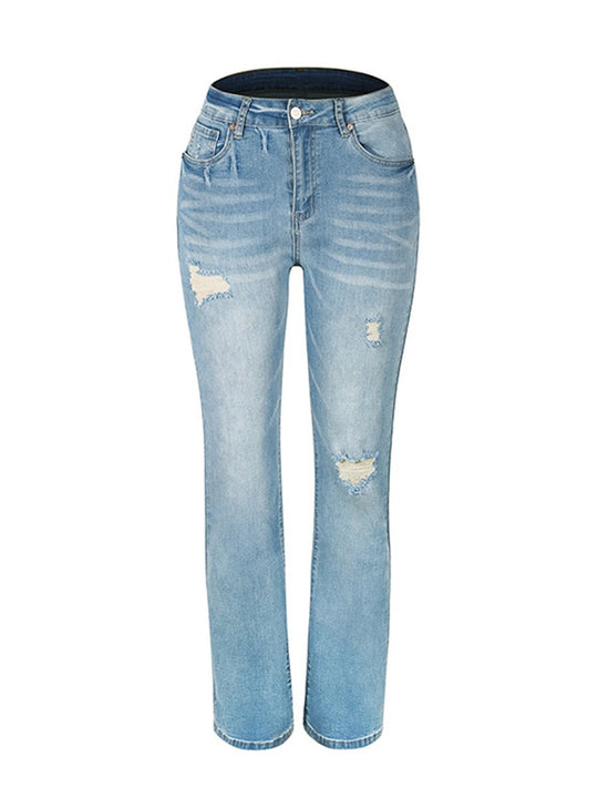 Stretch Washed Ripped Wide-leg Jeans