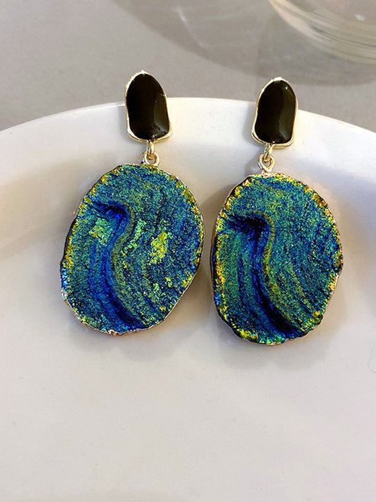 Wrinkled Blue Irregular Metal Earrings