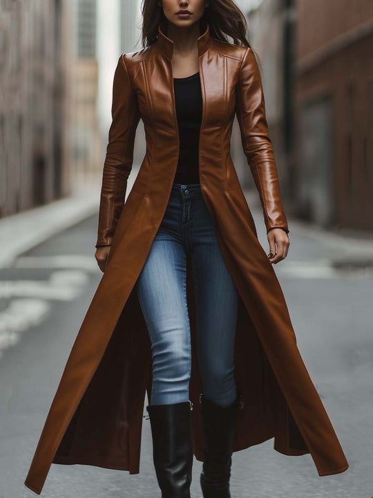 Women's Vintage Zipper Leather Coat