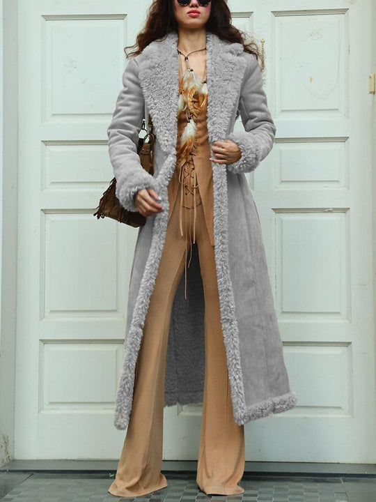 Stylish Windproof Fur Lined Thick Suede Long Coat