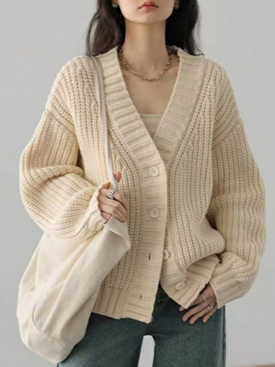 Loose V-neck Chunky Australian Wool Knitted Cardigan