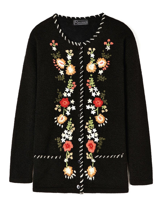 Loose Hand Embroidered Wool Long Sleeve Cardigan Sweater