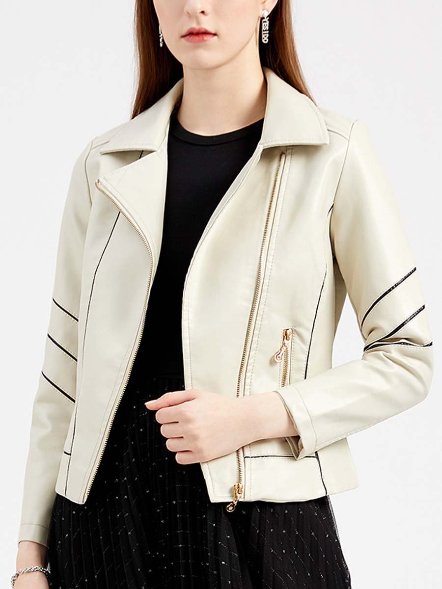 Women's Zipper Slim Leather Biker Jacket