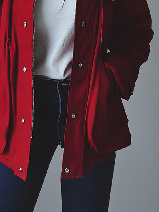 Red Casual Hooded Worker Jacket