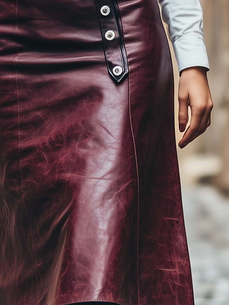 Women's Button Vintage Leather Skirt