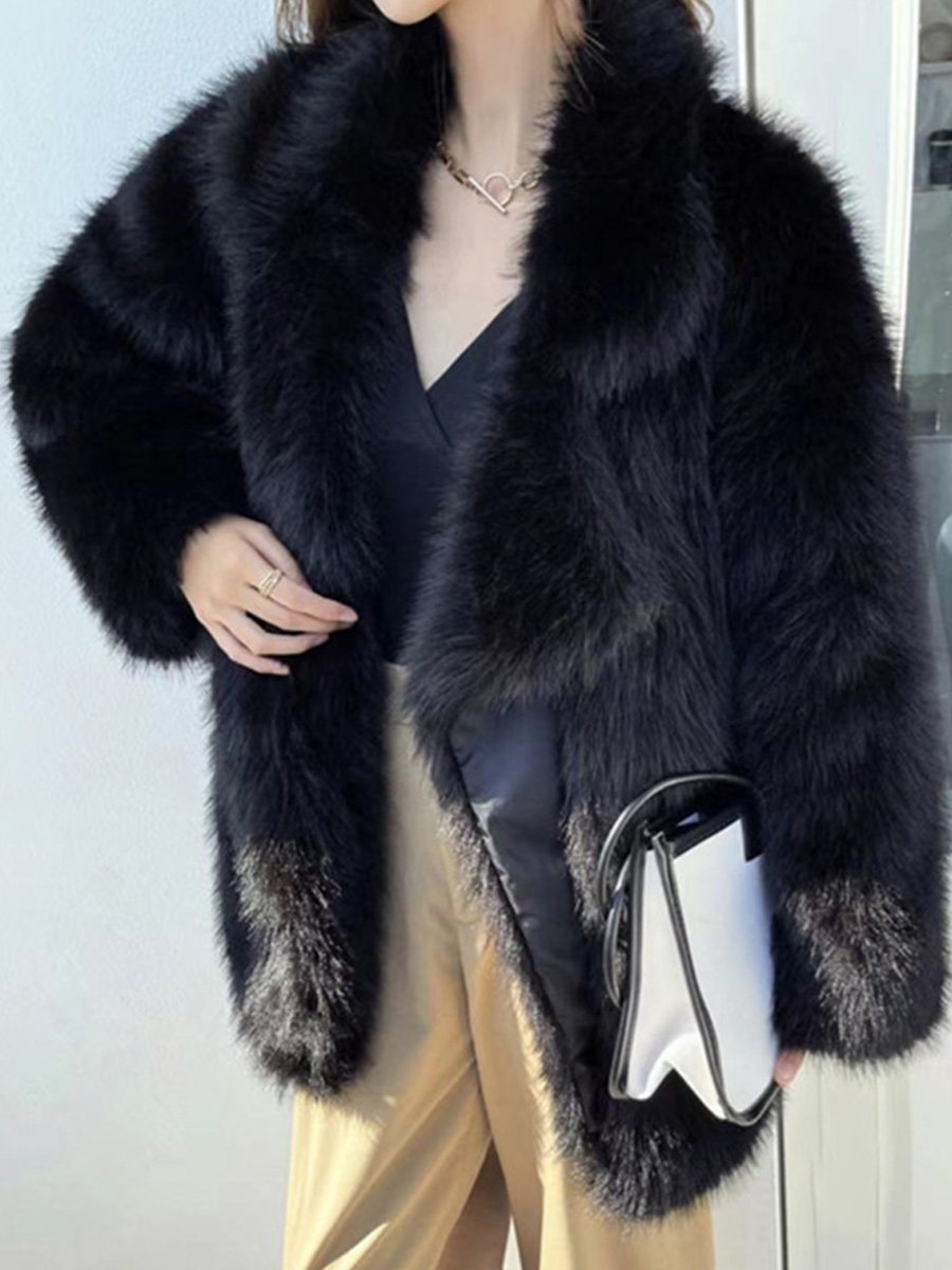 Comfortable and Versatile Fox Fur Mid-length Coat with Large Lapel