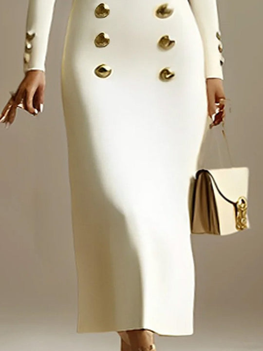 Slightly Elastic Regular Fit Long Sleeves Elegant Midi Dress