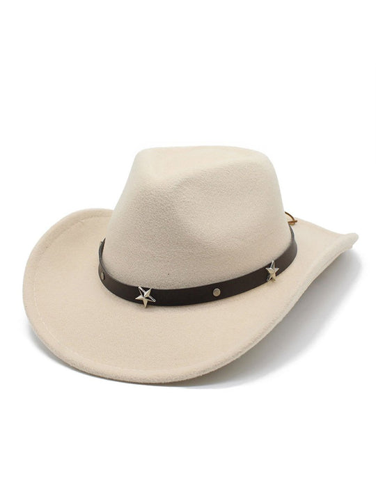 Western Cowboy Five-pointed Star Curled Brim Woolen Hat