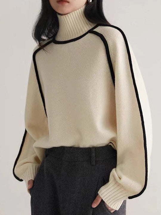 Contrast Color High Collar Raglan Sleeve Wool Sweater