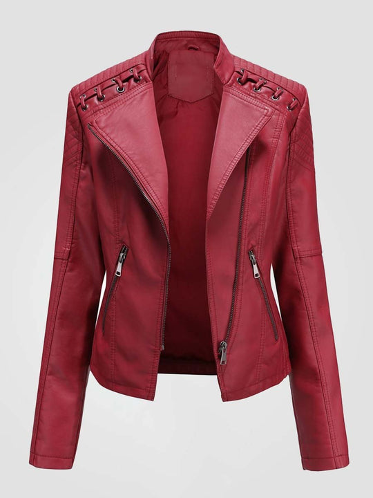 Vintage Cropped Slim Fit Leather Biker Jacket