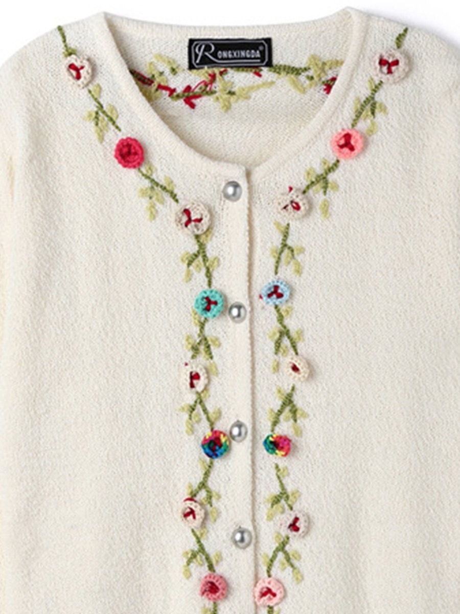 Vintage Embroidered Wool Long Sleeve Cardigan