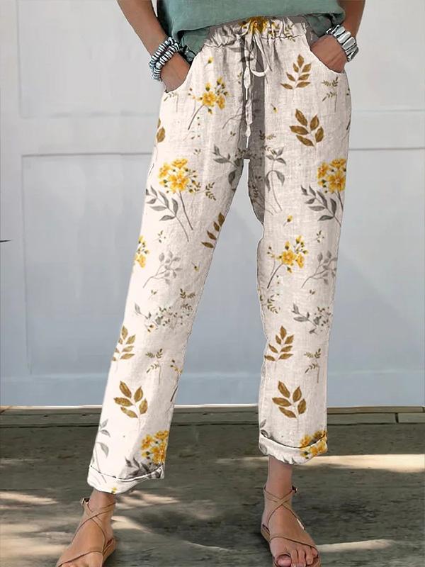 Cotton and Linen All-match Printed Casual Pants