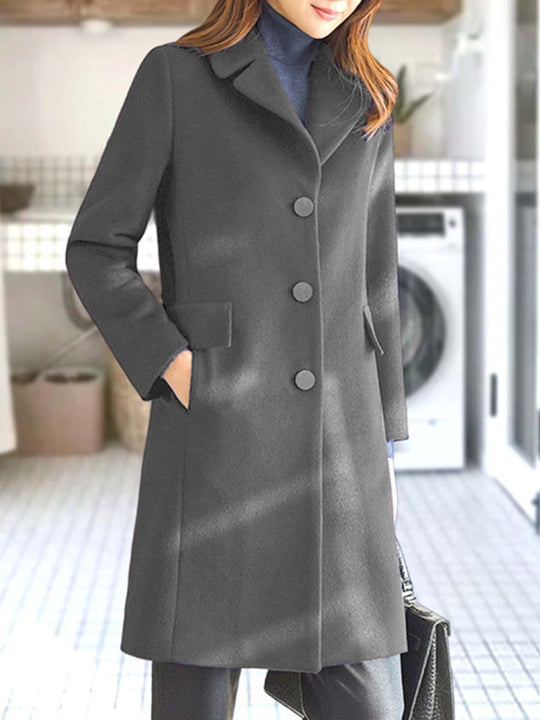 Women's Lapel Button Woolen Coat