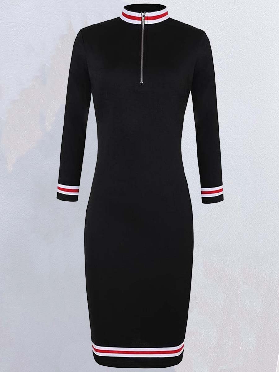 Women's Elastic Color Matching Slim Long Sleeve Bodycon Dress