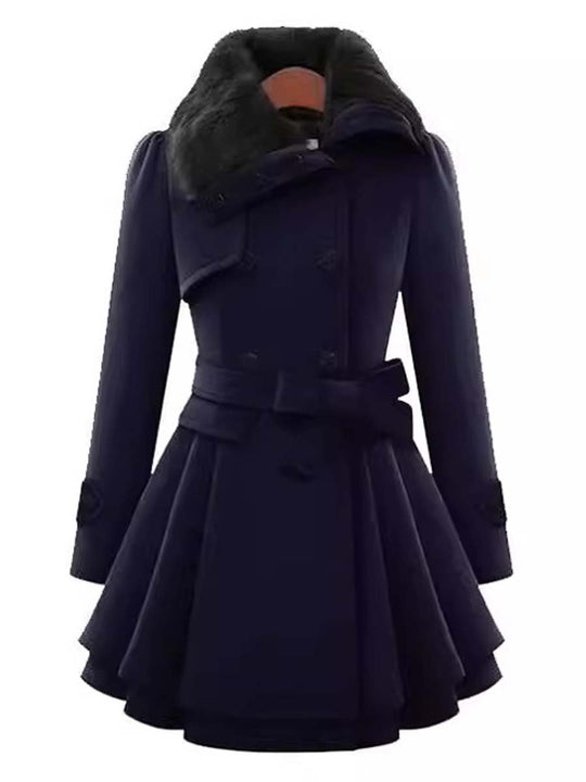 Women's Fur Collar Double Breasted Woolen Coat