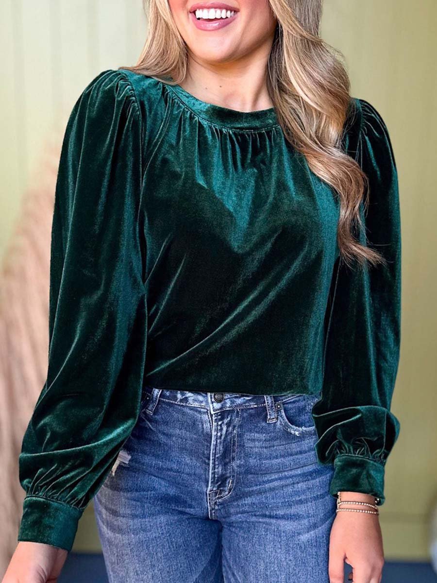 Women's Vintage Velvet Round Neck Long Sleeve Shirt