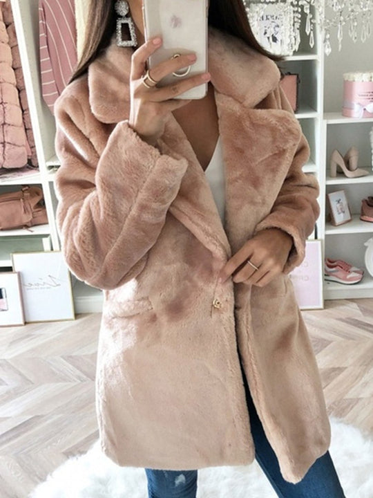 Plush Lapel Slim Fit Faux Fur Jacket