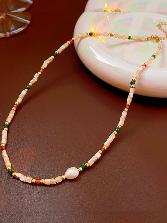 Baroque Freshwater Pearl Colored Natural Stone Necklace