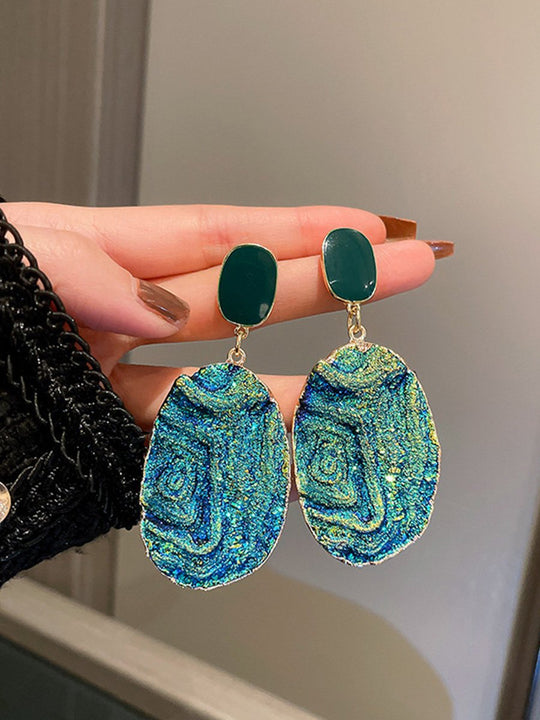 Wrinkled Blue Irregular Metal Earrings