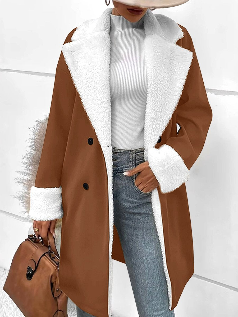 Stylish Fur Trim Button Down Woolen Trench Coat