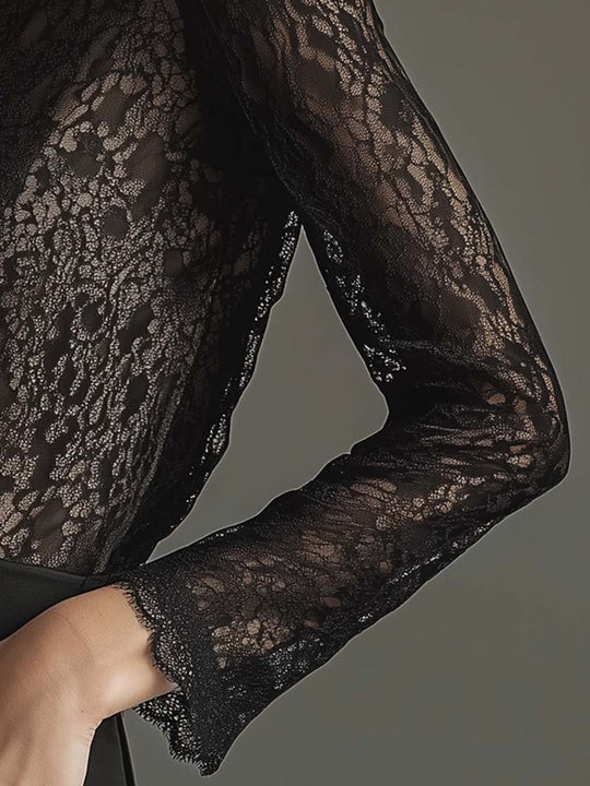 Classic Black Lace Long-Sleeve Top