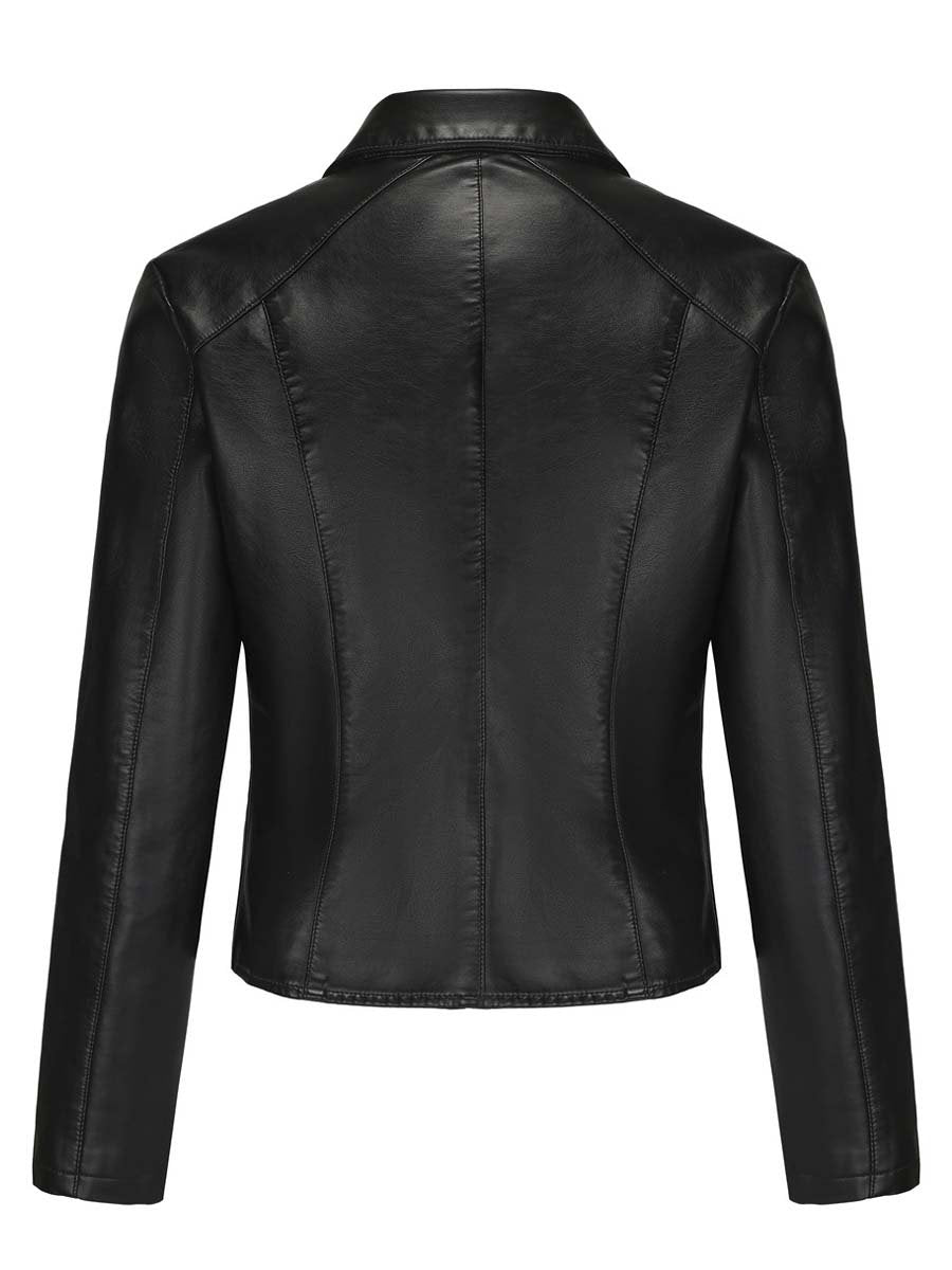 Women's Zipper Rivet Leather Jacket Biker