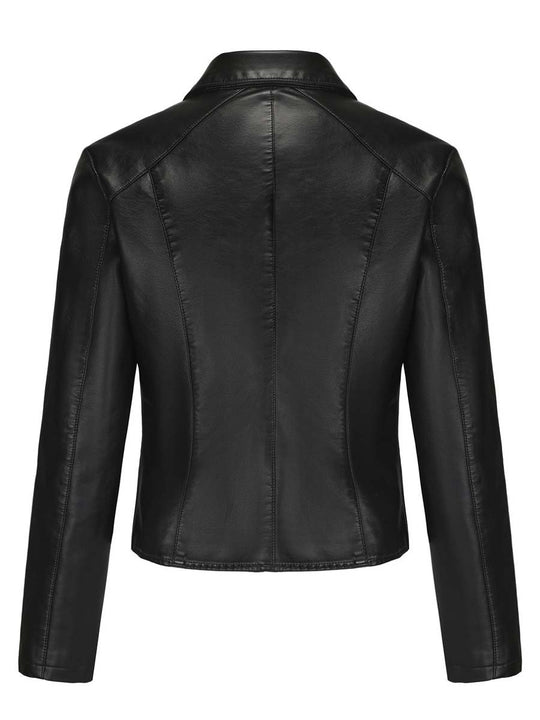 Women's Zipper Rivet Leather Jacket Biker