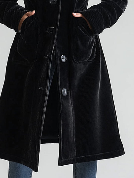 Casual Corduroy Thick Pocket Midi Coat