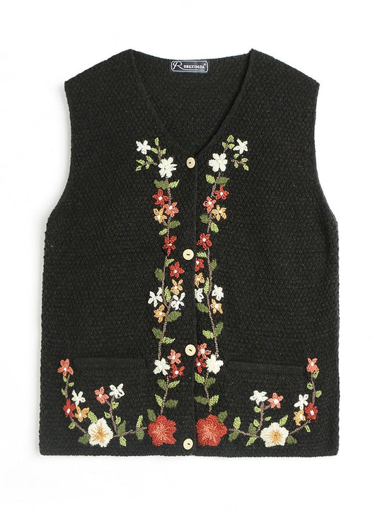 Wool Hand-embroidered Vintage V-neck Vest