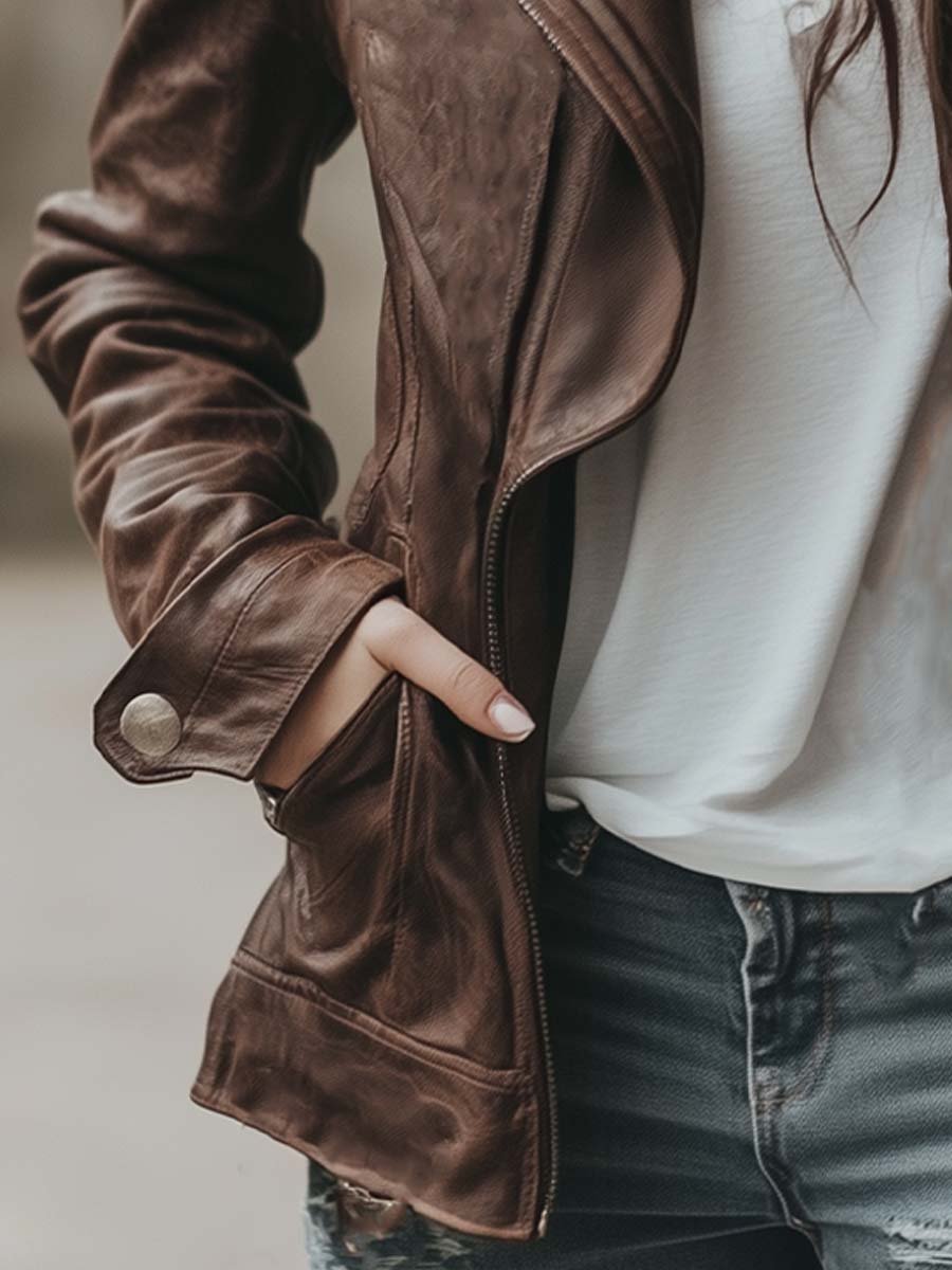 Women's Lapel Vintage Leather Jacket