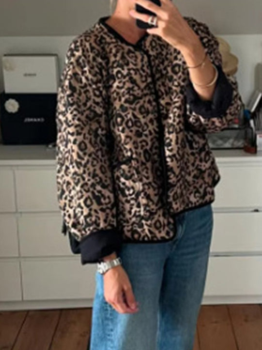 Fashionable Leopard Print Cotton Jacket