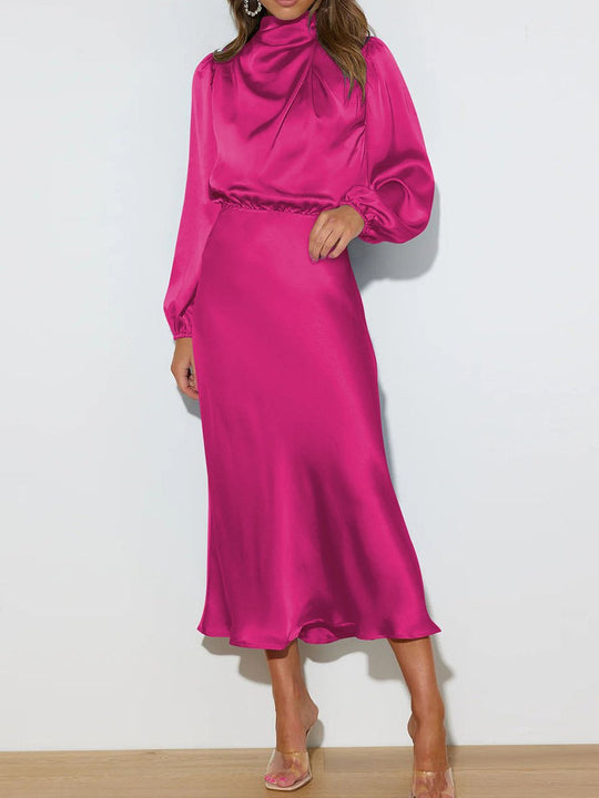 High-end Elegant Satin Long-sleeved Loose Dress