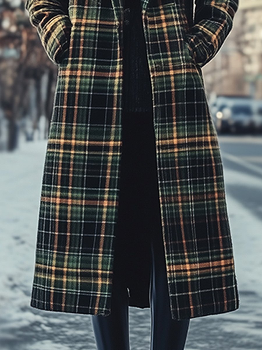 Chic Vintage Wool Check Midi Coat