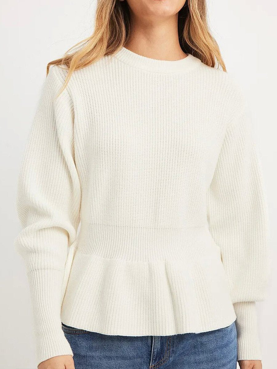 Fashion Slim Fit Ruffle Hem Crew Neck Sweater