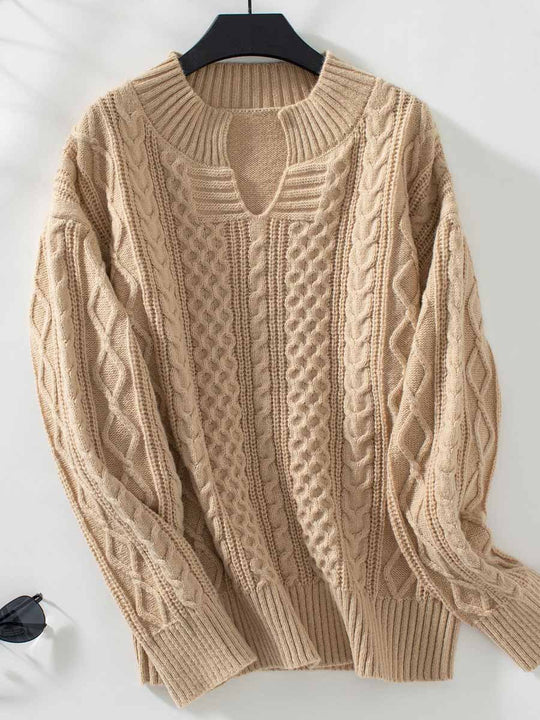 Solid Color Cable-Knit Longsleeved Sweater