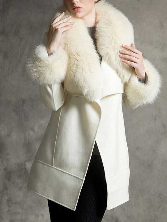 Women's Fur Collar Mid-length Wool Coat