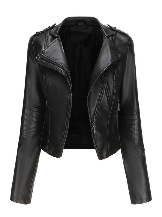 Women's Rivet Slim Fit Zipper Leather Jacket