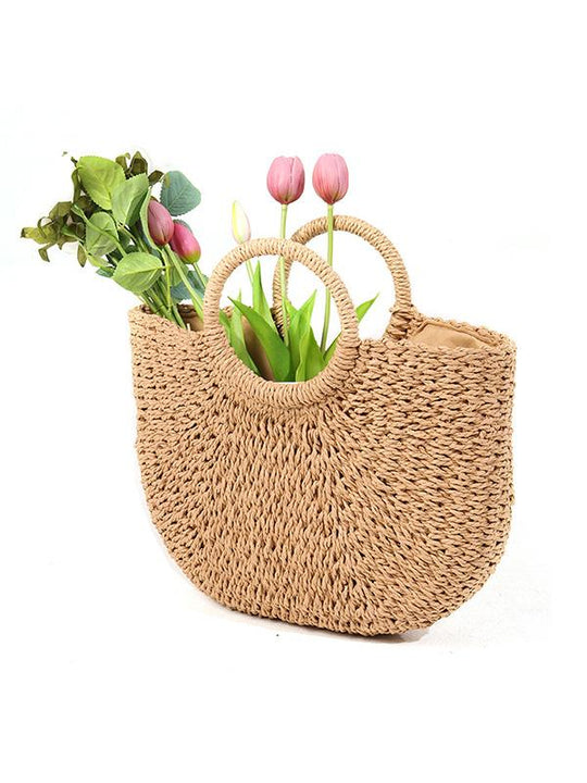 All-match Hand-held Holiday Half-circle Straw Bag