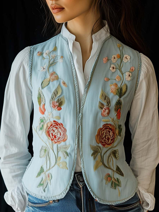 Timeless Elegance Embroidered Pastel Floral Vest