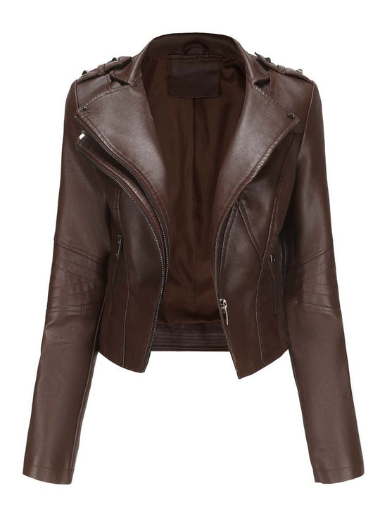 Women's Rivet Slim Fit Zipper Leather Jacket