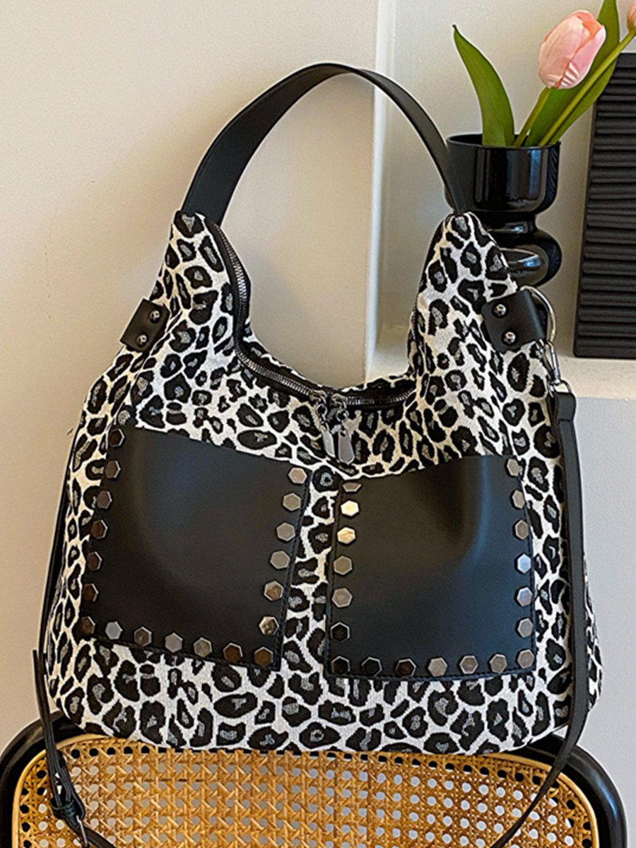 Vintage Casual Leopard Print Large Capacity Tote Bag