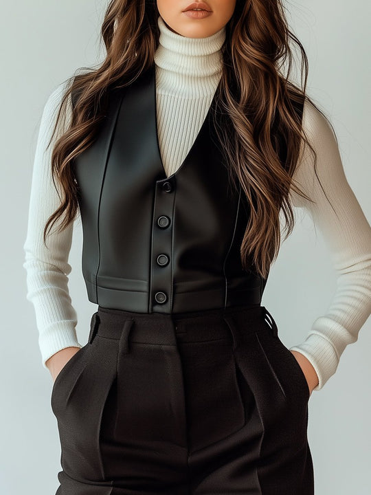 Stylish High-quality Matte Cropped Leather Waistcoat