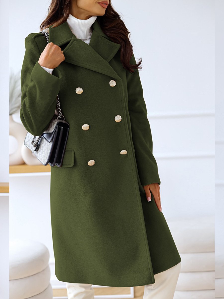 Lapel Double-breasted Simple Long-sleeved Woolen Coat