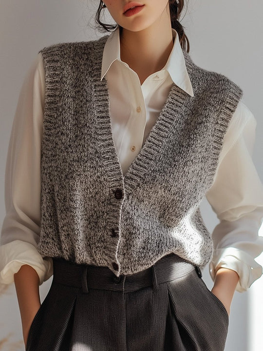 Casual V-neck Wool Knitted Waistcoat