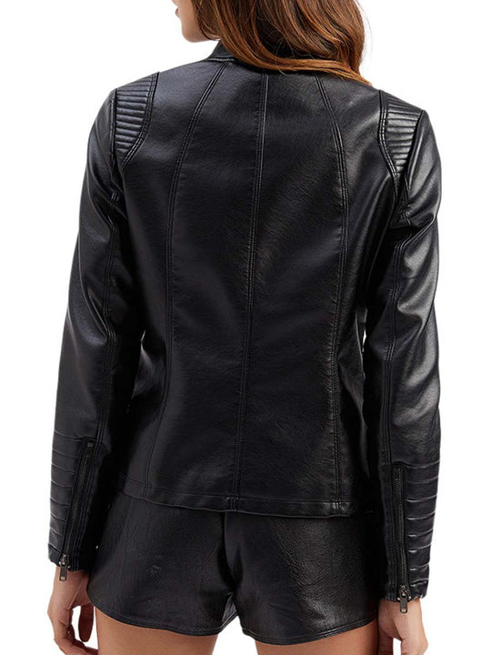 Women's Vintage Zip-Up Biker Jacket