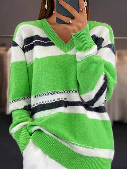 Colorblock Striped Knit Sweater