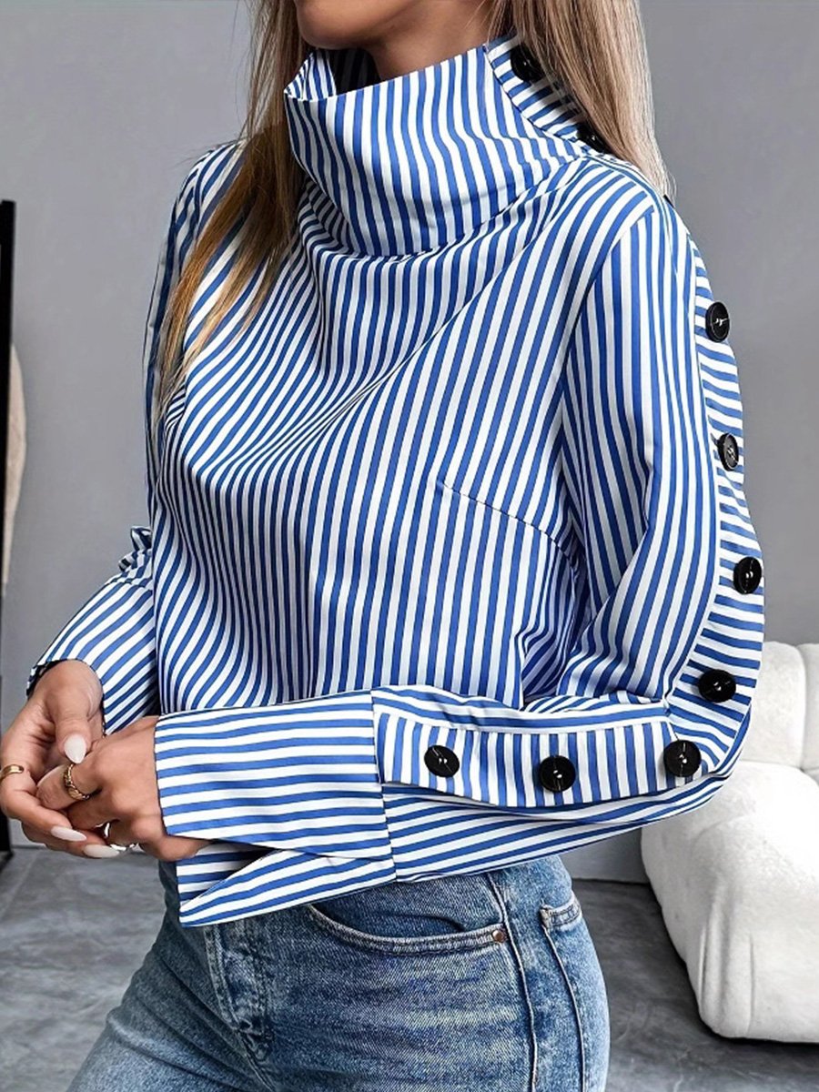 Unique High Collar Striped Shirt