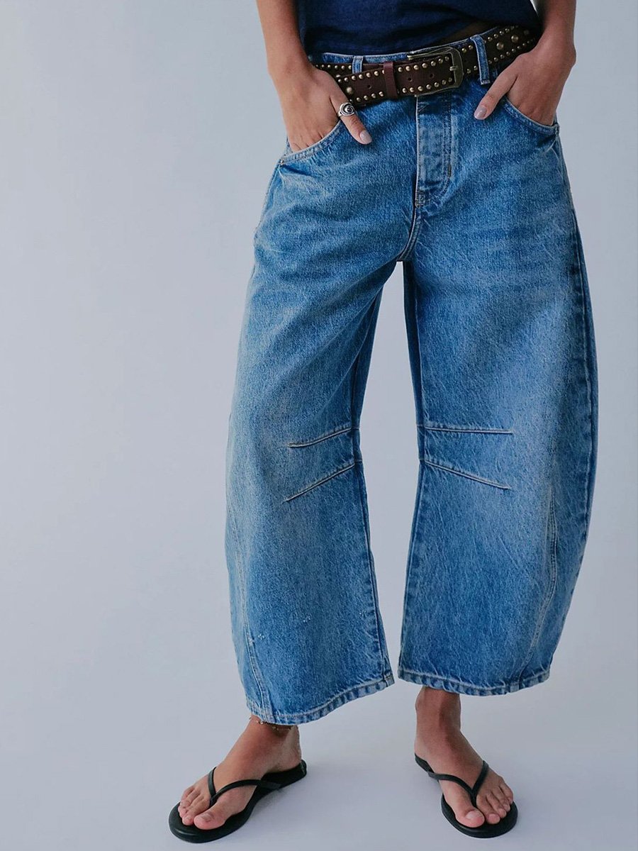 Women's Casual Loose Mid-Rise Tube Jeans